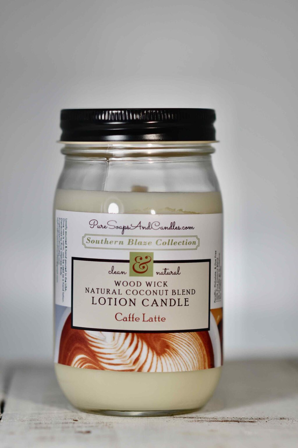 Coffee wood wick lotion candle 16oz mason jar