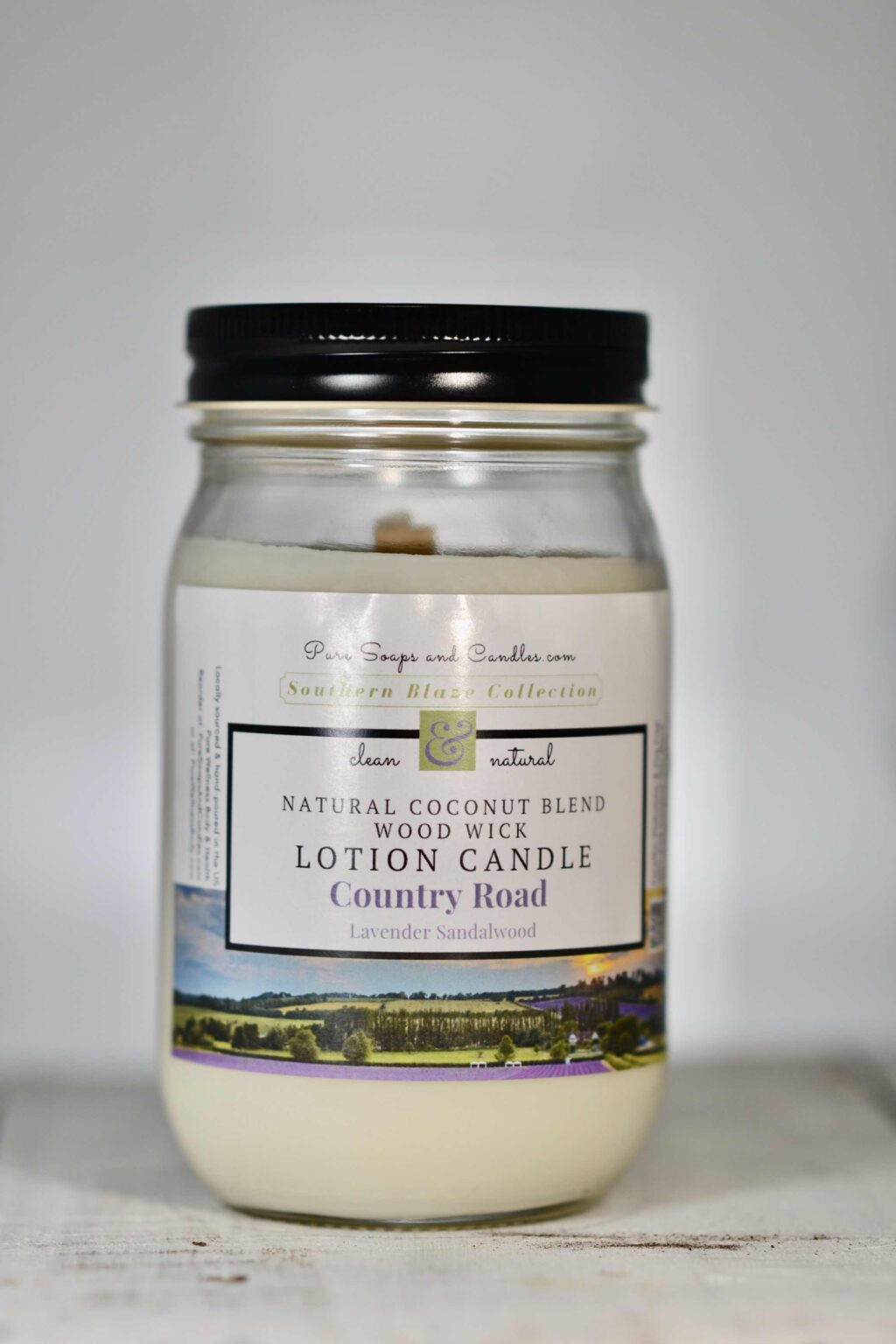 Country Road Lavender Sandalwood Wood Wick lotion candle 16oz mason jar