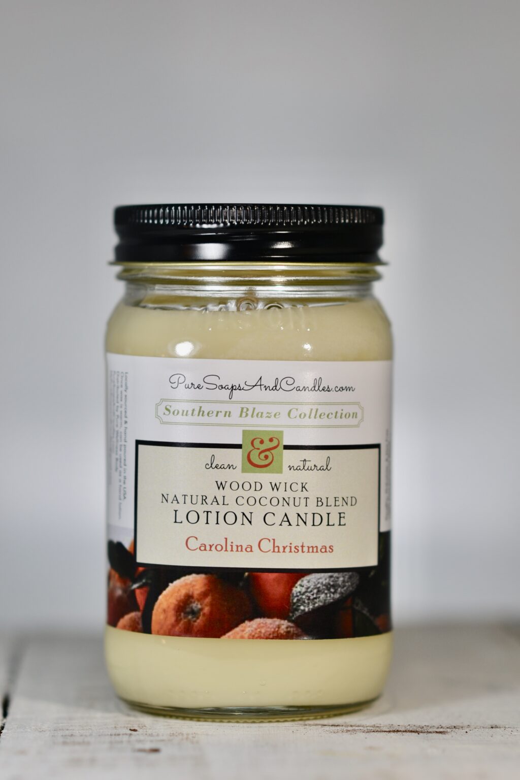 Carolina Christmas wood wick lotion candle 16oz mason jar