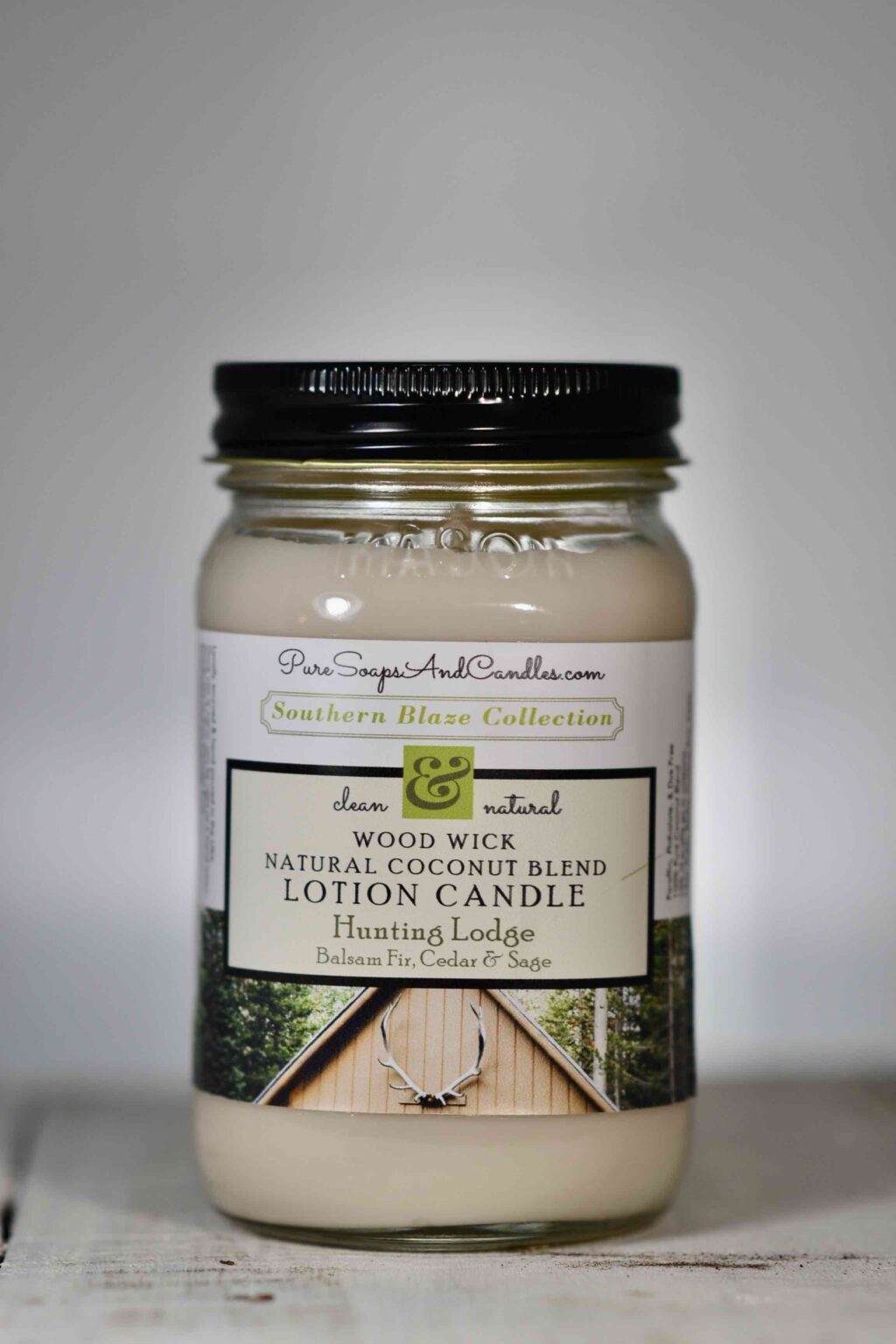 Hunting Lodge Balsam Fir wood wick lotion candle 16oz mason jar