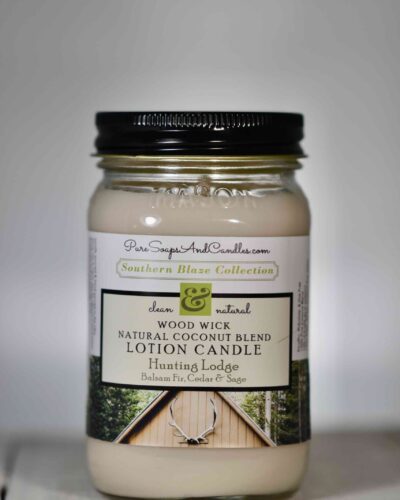 Hunting Lodge Balsam Fir wood wick lotion candle 16oz mason jar