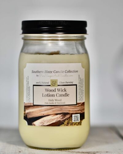 Holy Wood - Palo Santo and Patchouli wood wick lotion candle 16oz mason jar glass with lid