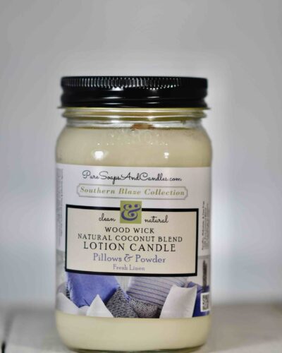 Pillows and Powder wood wickl lotion candle mason jar