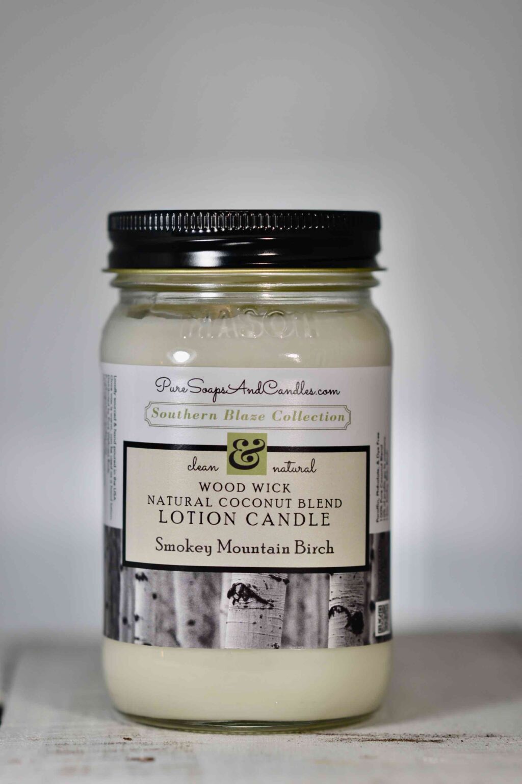 Smokey Mountain wood wick lotion candle 16oz mason jar