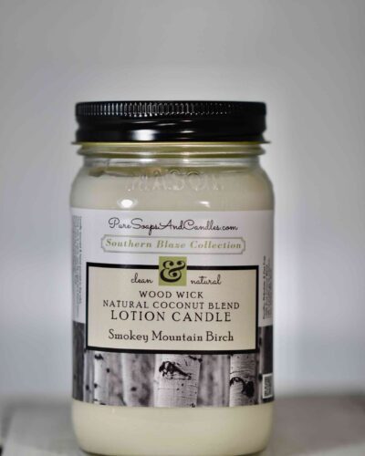 Smokey Mountain wood wick lotion candle 16oz mason jar