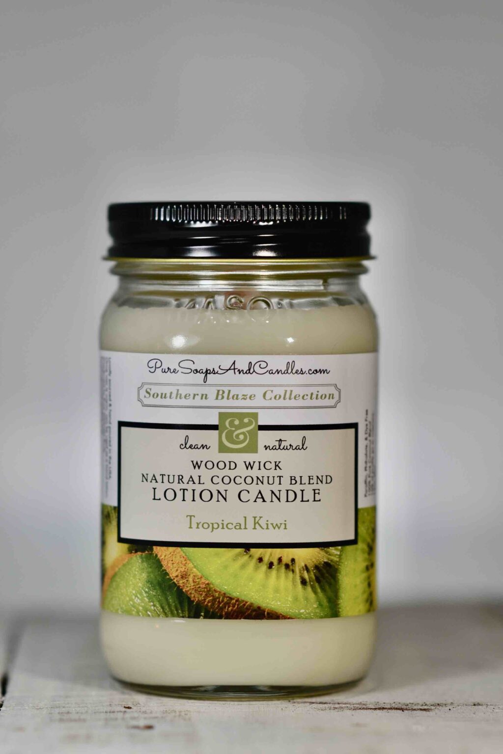 Tropical Kiwi wood wick lotion candle 16oz mason jar