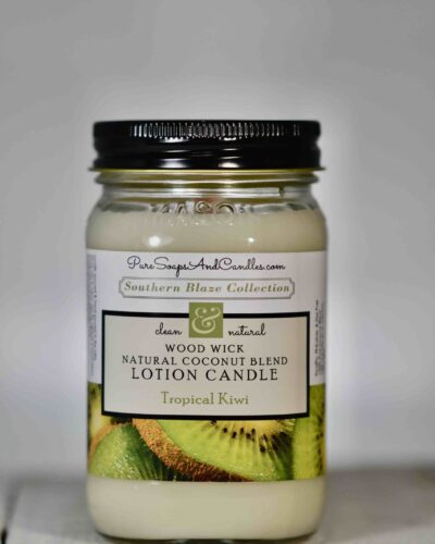 Tropical Kiwi wood wick lotion candle 16oz mason jar